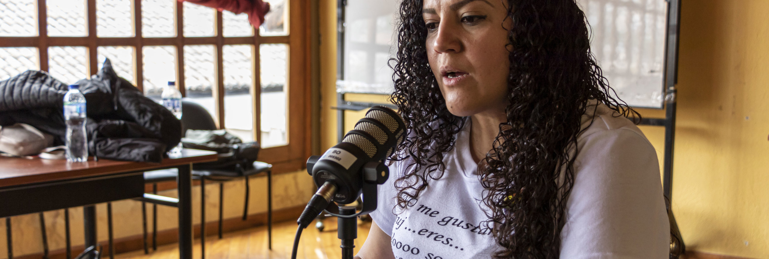 Ecuador. Venezuelan refugee and LGBTIQ+ activist, Yeraldine Cabrera, records a podcast