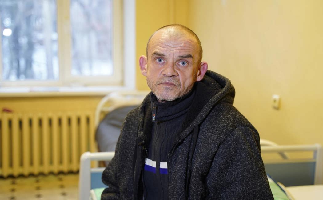 Volodymyr, 51, is living in a shelter in Dnipro. 